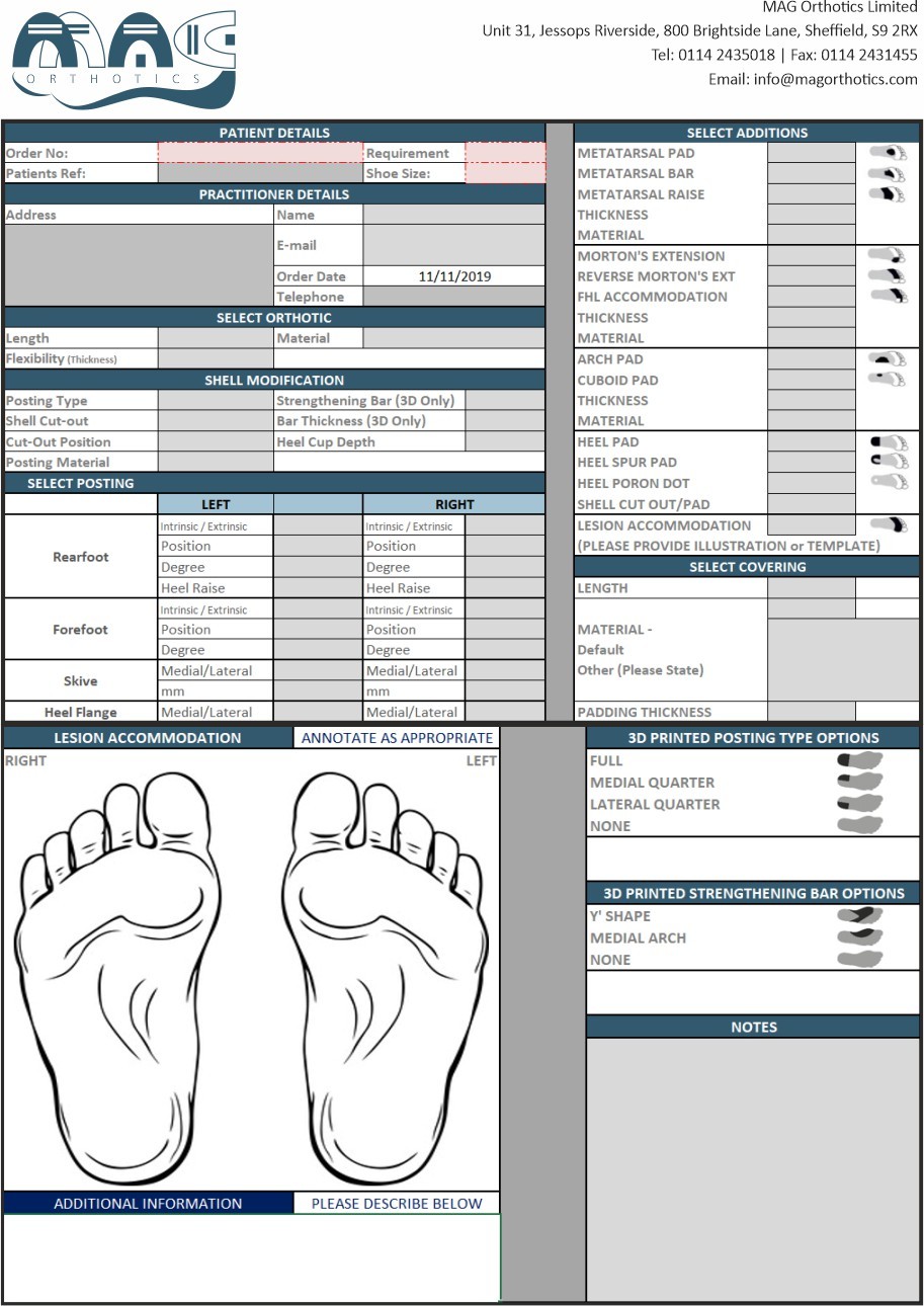 Bespoke insole order form